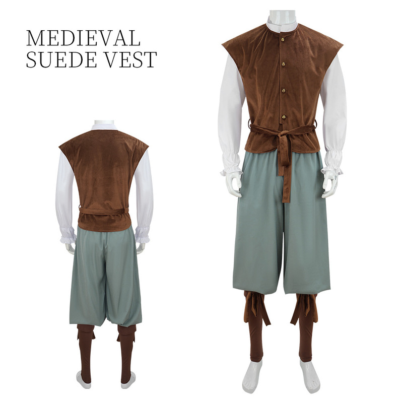 Medieval Suede Vest Suit Renaissance Viking Retro Cosplay Carnival Party Performance Costume