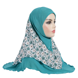 Malay 8-15 year old girl crystal hemp printed chiffon stitching veil hat scarf H326
