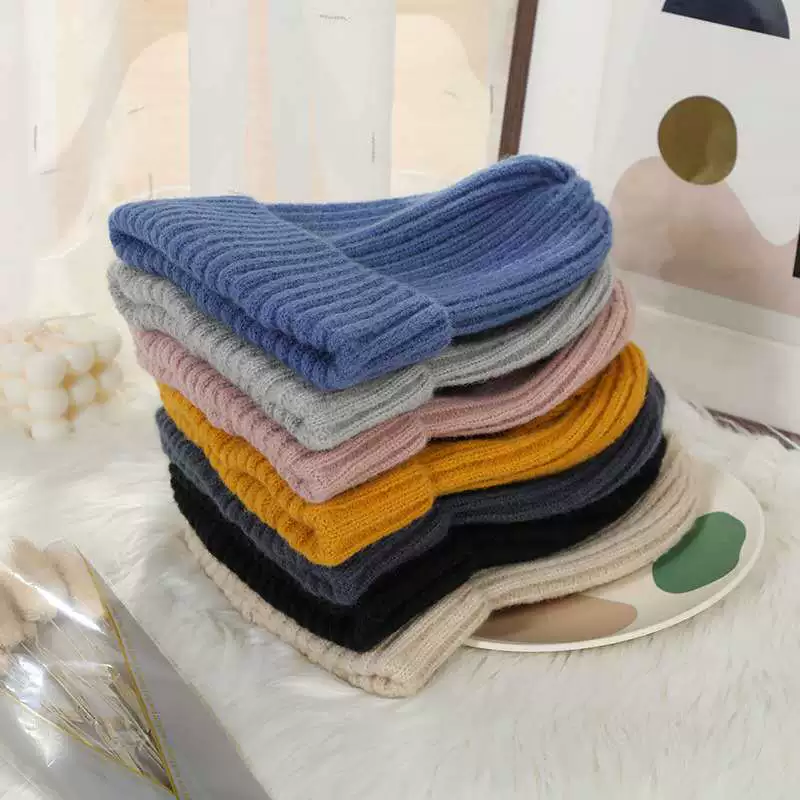 Зимняя вязаная Вертикальная остроконечная шапка уличная однотонная теплая ветрозащитная шапка Новая Вязаная Шерстяная Шапка простая