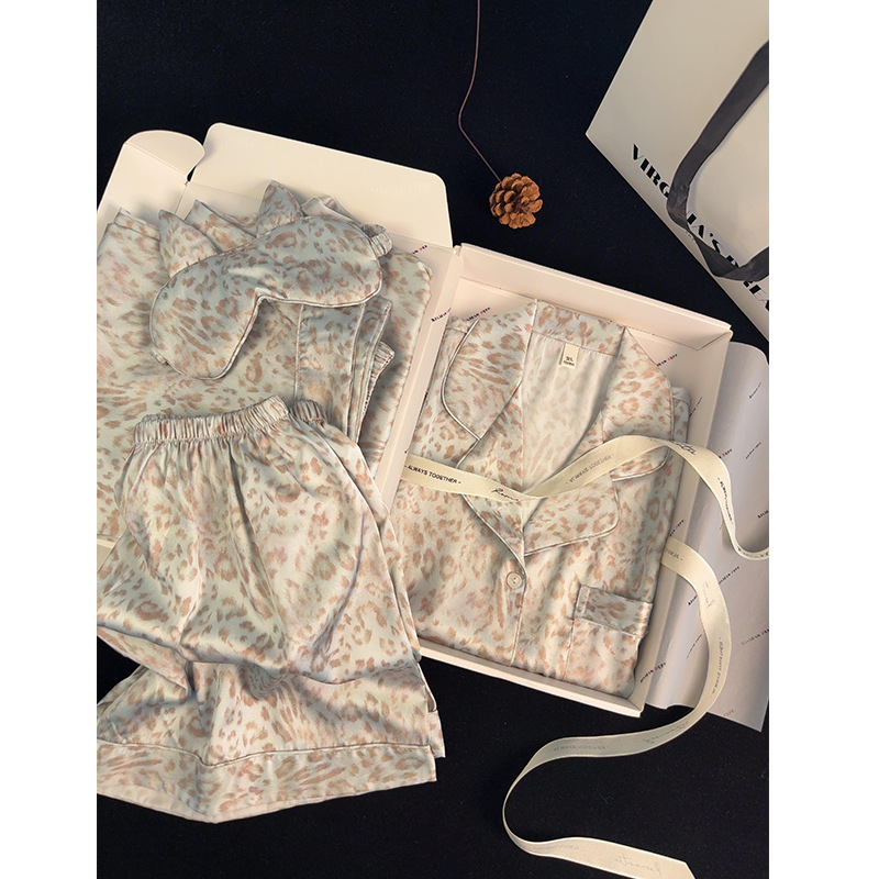 Double short elastic satin ice silk pajamas, 2026 new sweet style short-sleeved summer and autumn new home wear set