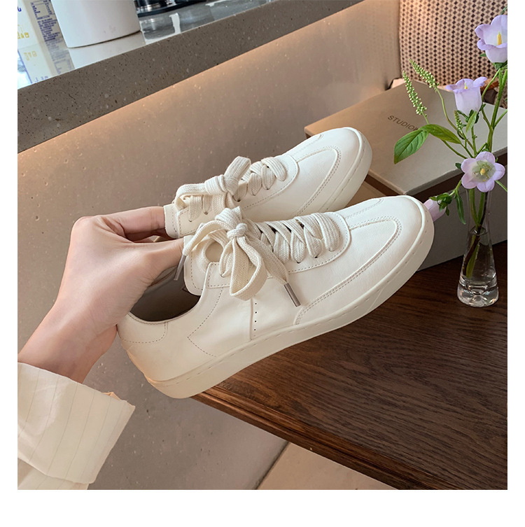 牛皮葡萄妈同款真皮系带休闲百搭运动鞋拼色厚底软糯小白鞋女板鞋|undefined