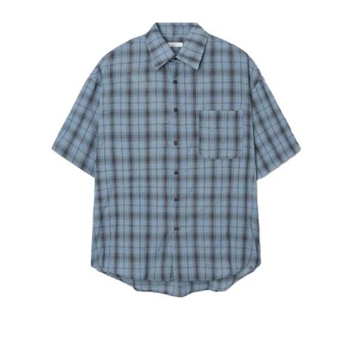 Blue checkered shirt for men and women, summer thin ice silk quick-dry short-sleeved jacket, trendy, outerwear, can be worn with a cardigan