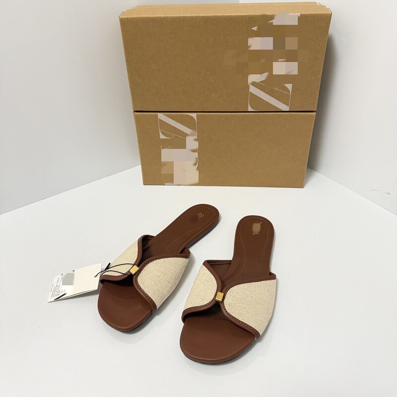 ZA2026 new model women's flat sandals, brown open-toe with buckle decoration, suitable for outdoor wear at the seaside and beach, available for cross-border sale ZA2026 new model women's flat sandals, brown open-toe with buckle decoration, suitable for outdoor wear at the seaside and beach, available for cross-border sale