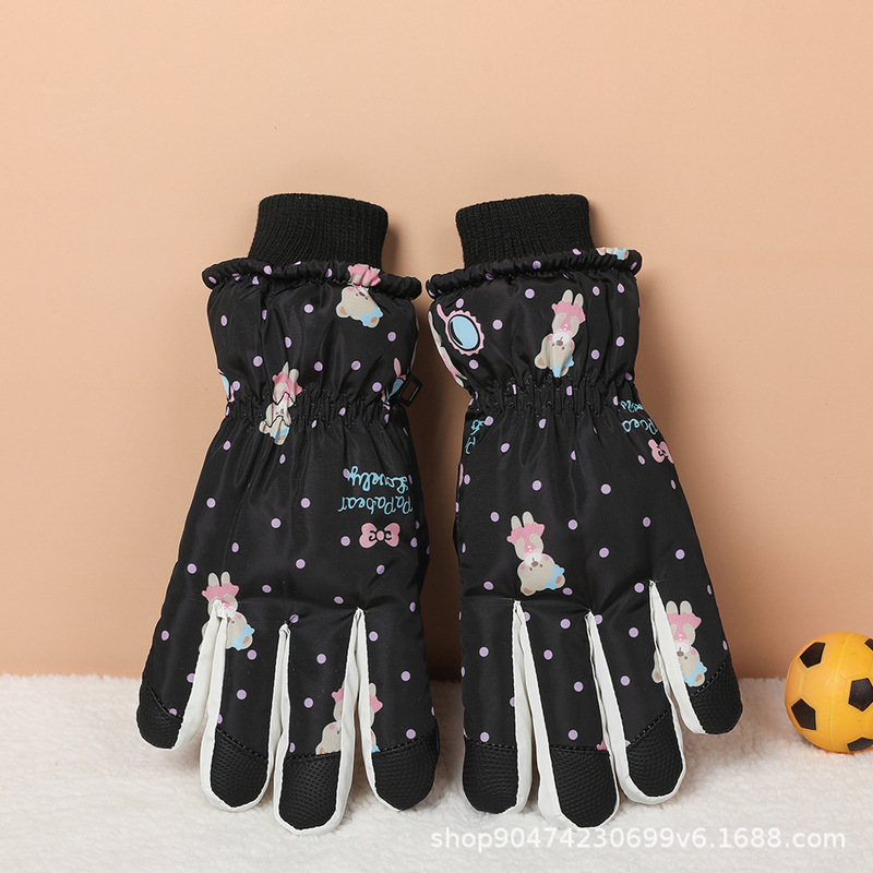 儿童滑雪手套冬季女宝加绒加厚可爱保暖小中大男童玩雪防水棉手套|undefined