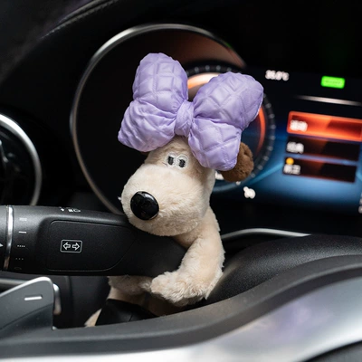 Car ornaments Signal Light Dog Plush Toy - purple-bow-dog-chest-decoration