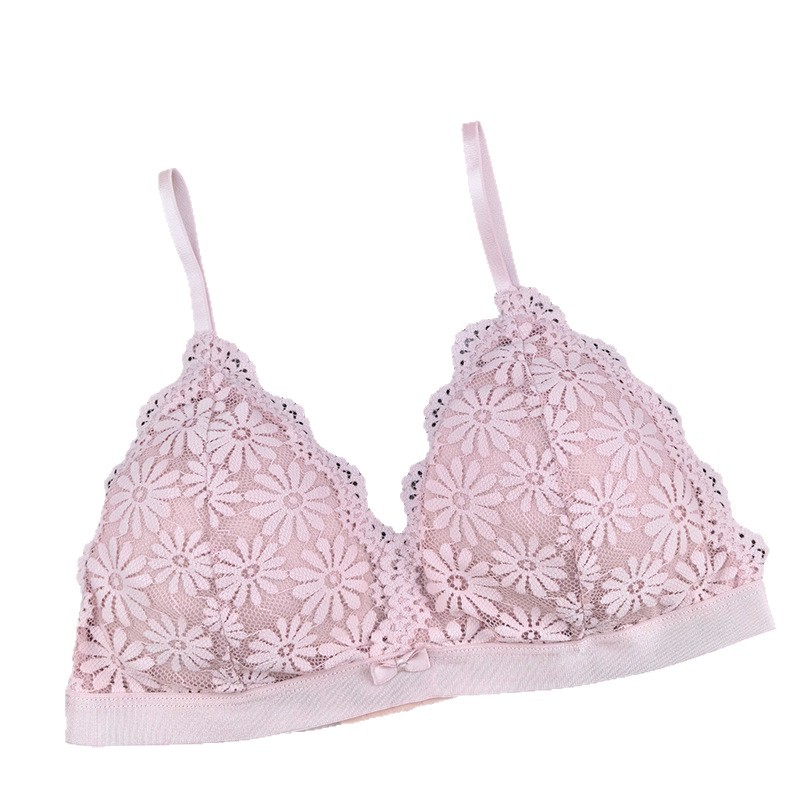 Bra de encaje sexy para mujeres desmontable tipo separación de taza triangular reunida sin anillo de acero ropa interior ropa interior dos piezas