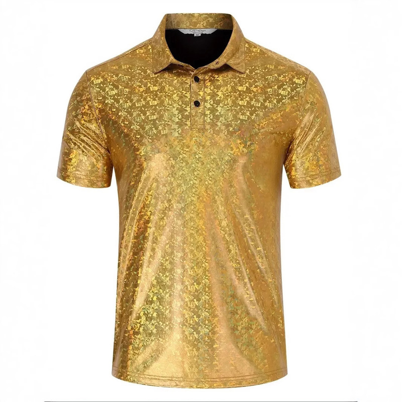 2025 New Glossy Party Stage Short-Sleeved T-Shirt Shirt Performance Dress Cross-Border Men's Polo Shirt