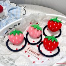 粉红毛绒草莓发圈甜妹百搭皮筋日系女发圈双马尾颜控专属发饰新款