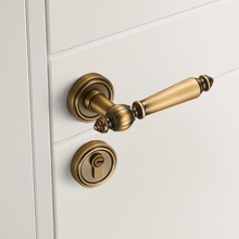 室内木门锁法式黄古铜门锁房间复古门把手美式磁吸静音分体房门锁