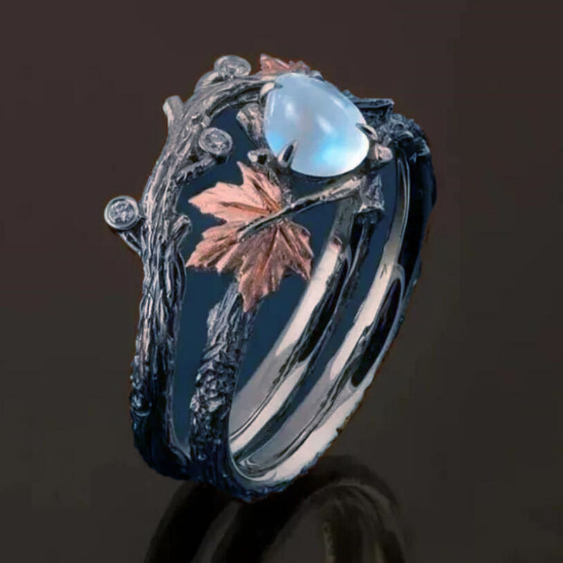 Hong Kong-Imported Vintage Silver Maple Leaf Ring with High-End Luxury Design, Anniversary Gift for Women