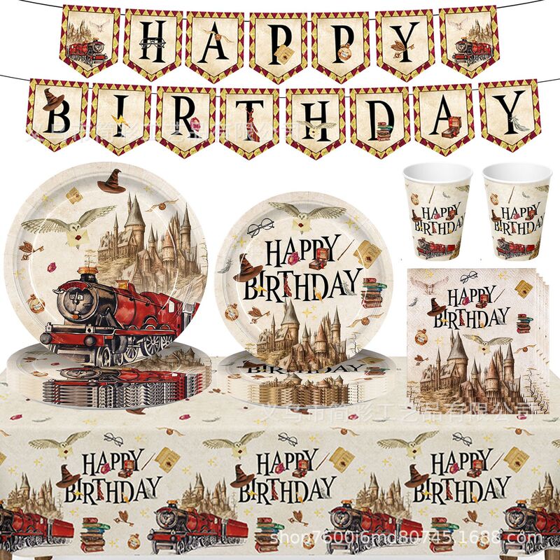 New Harry Potter Themed Birthday Party Decoration Magician Party Paper Plate Layout Banner Tableware Set