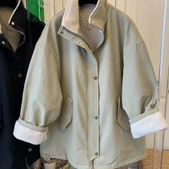 2025冬季新款超好看工装风羊羔毛外套宽松保暖大衣中长款上衣女款