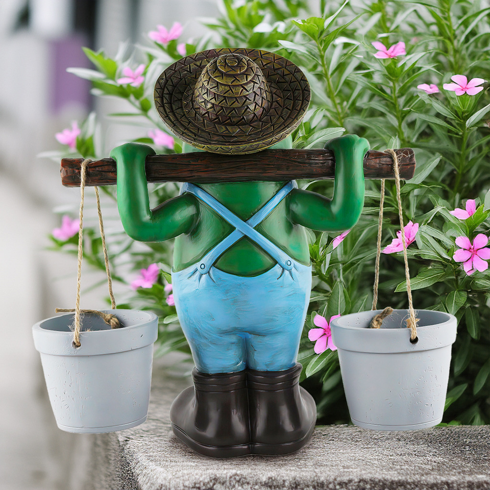  New Cute Resin Pick Bucket Frog Flower Pot Large Ornaments Outdoor Courtyard Garden Lawn Decoration Gifts