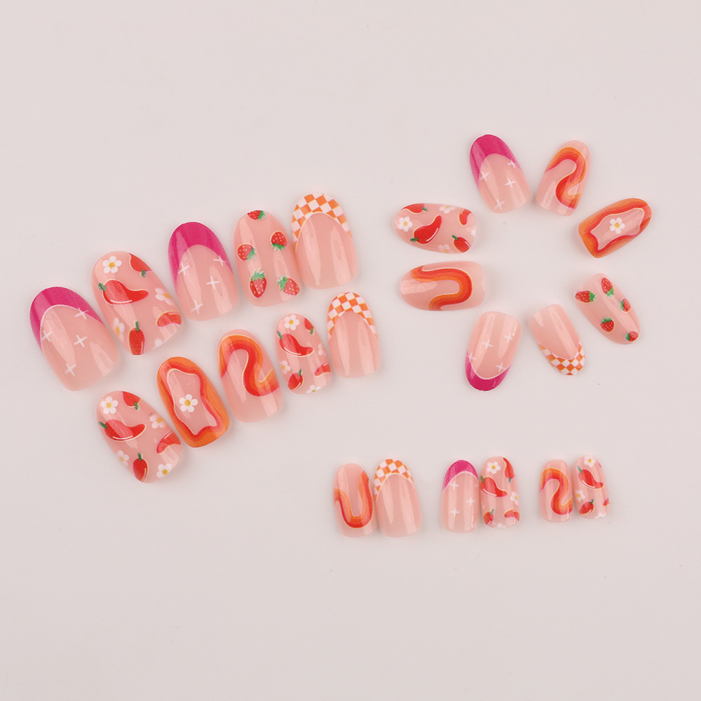 25g Weight press-on nails Nail Supplies Plastic Material Flower, Strawberry Pattern Flower Strawberry Chili Plastic Press-on Nails 2