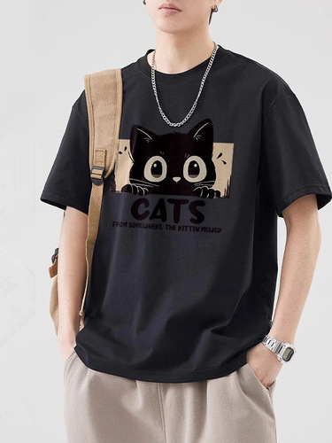American retro fashion brand heavy cotton round collar short-sleeved T-shirt summer men's wear handsome all-match trend ins