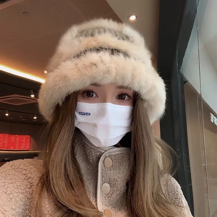 大头围毛线帽子女秋冬仿兔毛针织帽显脸小保暖护耳皮草滑雪包头帽|undefined