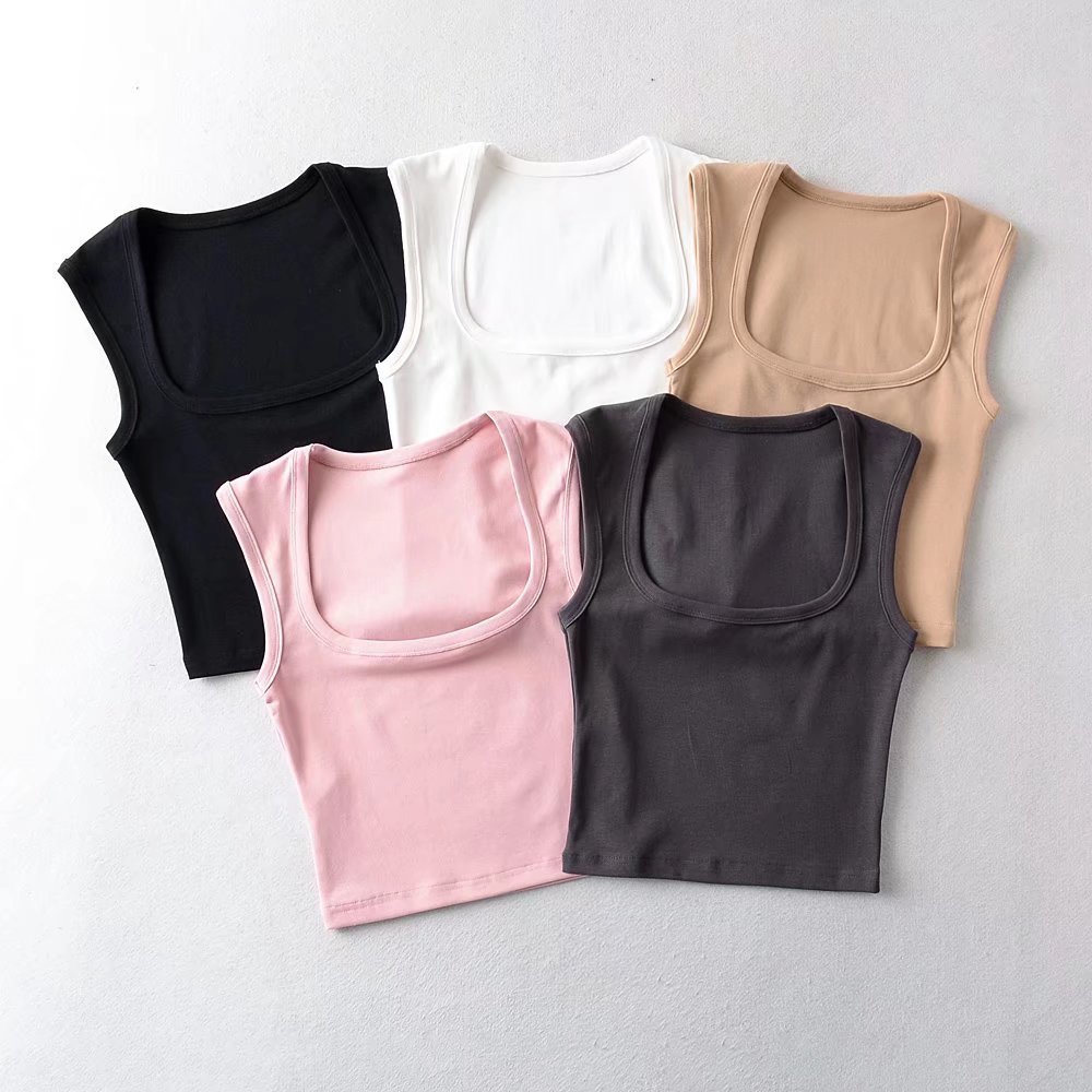 Sexy Deep Square Neck Backless Vest for Women 2022 Summer New Elastic Belly Bandage Top