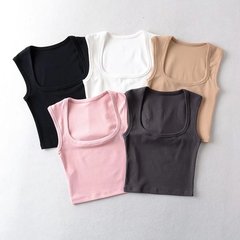 Sexy Deep Square Neck Backless Vest for Women 2022 Summer New Elastic Belly Bandage Top 