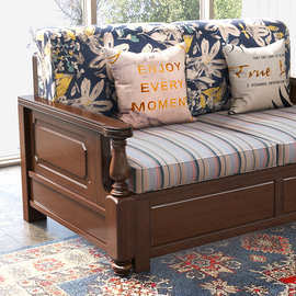 美式全实木高箱储物沙发组合转角贵妃L型原木小户型冬夏两用家具