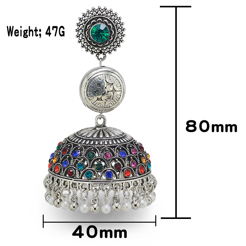 Ethnic Style Round Bell Imitation Pearl Alloy Inlay Rhinestones Women's Drop Earrings display picture 1