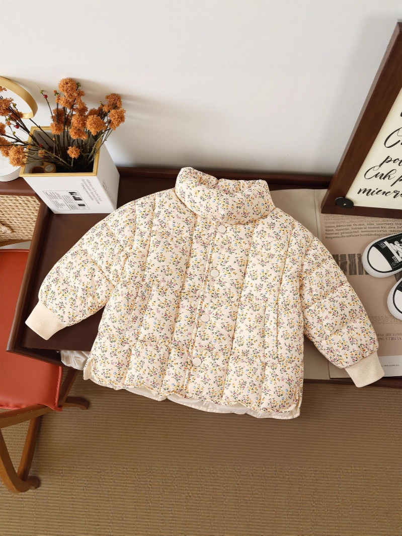 Nuevo estilo coreano pequeño estilo fragante grueso cuello alto para niñas abrigo de algodón de plumón floral cálido uniforme escolar