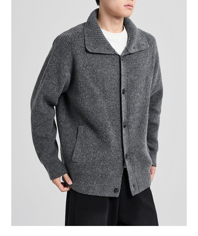 Áo len cardigan nam phong cách Mỹ dệt kim nhung hoa — màu đen chi tiết 15