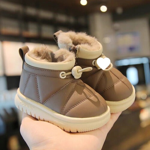 Baby Snow Boots with Fleece Warmth Short Boots Winter New Men and Women Children Cotton Shoes Soft Sole Baby Learning Rain Umbrella Fabric