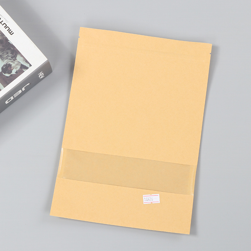 Spot bolsa de papel kraft con ventana transparente bolsa de embalaje de alimentos autosellada autoportante bolsa de té sellada de ocho lados fácil de rasgar