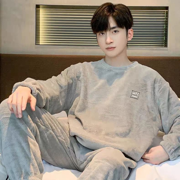Men's Winter Coral Fleece Thickened Warm Pajamas, Men's Winter Flannel Youth Set Loungewear Men's Winter Coral Fleece Thickened Warm Pajamas, Men's Winter Flannel Youth Set Loungewear
