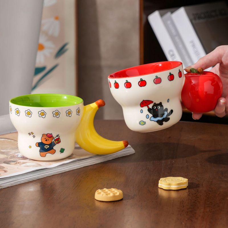 Simulación modelo de manzana roja y verde taza de marca falsificación de frutas y verduras accesorios taza de cerámica doméstica disparar taza de agua decorativa