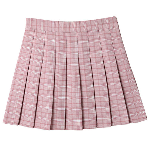 Pleated Skirt Female Student High Waist Plaid Skirt Solid Color New Korean Style A-Line Skirt Spring Summer  Skirt