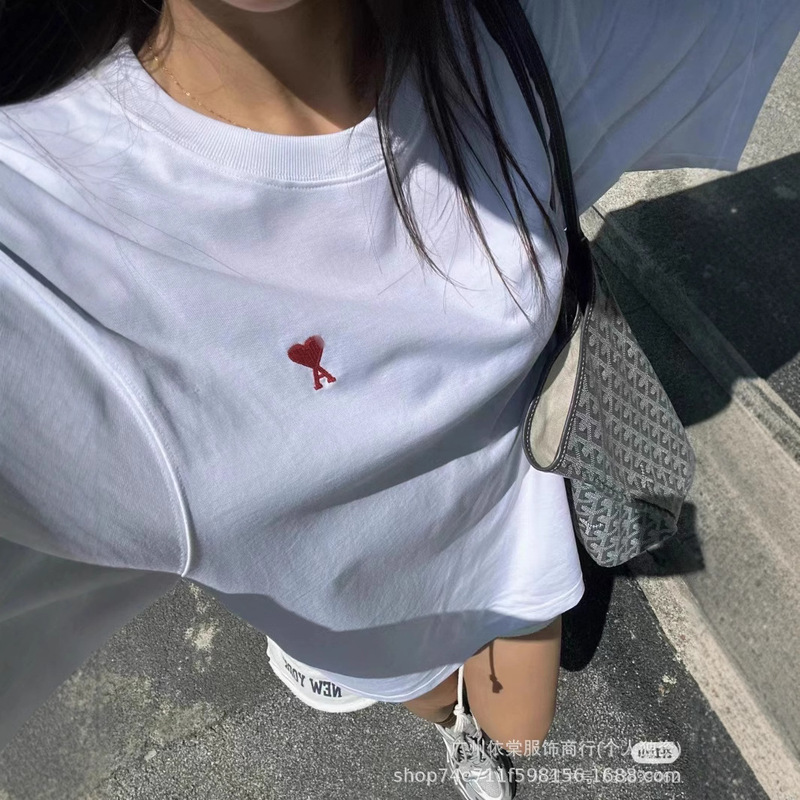 Foreign Trade Trendy Brand Short-sleeved Pure Cotton New T-shirt Summer Love Cloth Stickers Trendy Casual All-match Men's and Women's T-shirt