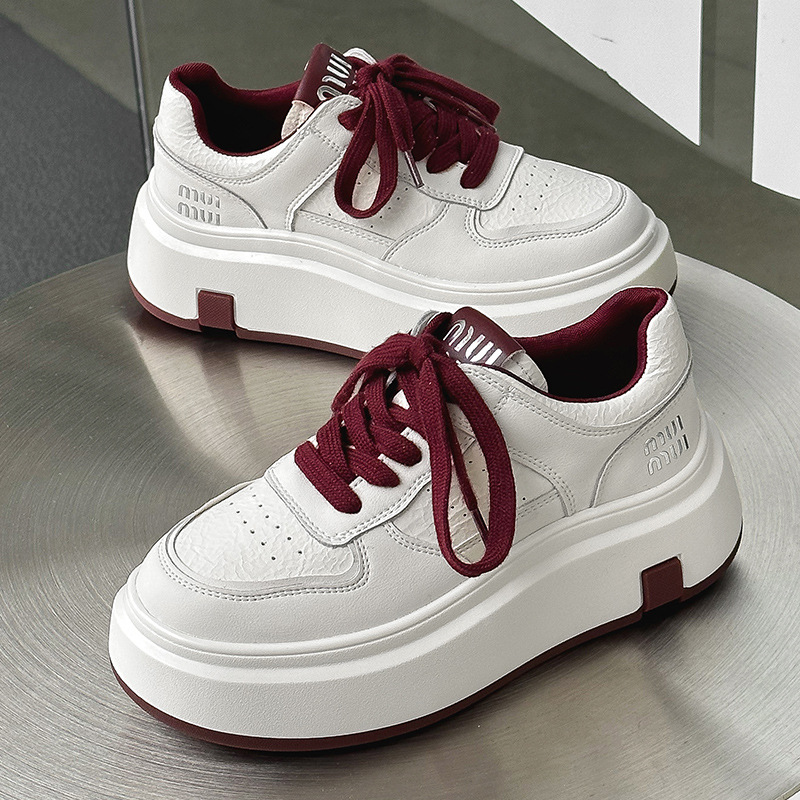 Thick Sole White Shoes Women's Shoes 2025 Spring New All-match Sports Casual Shoes Increased Lace-up Lightweight Lace-up Sneakers