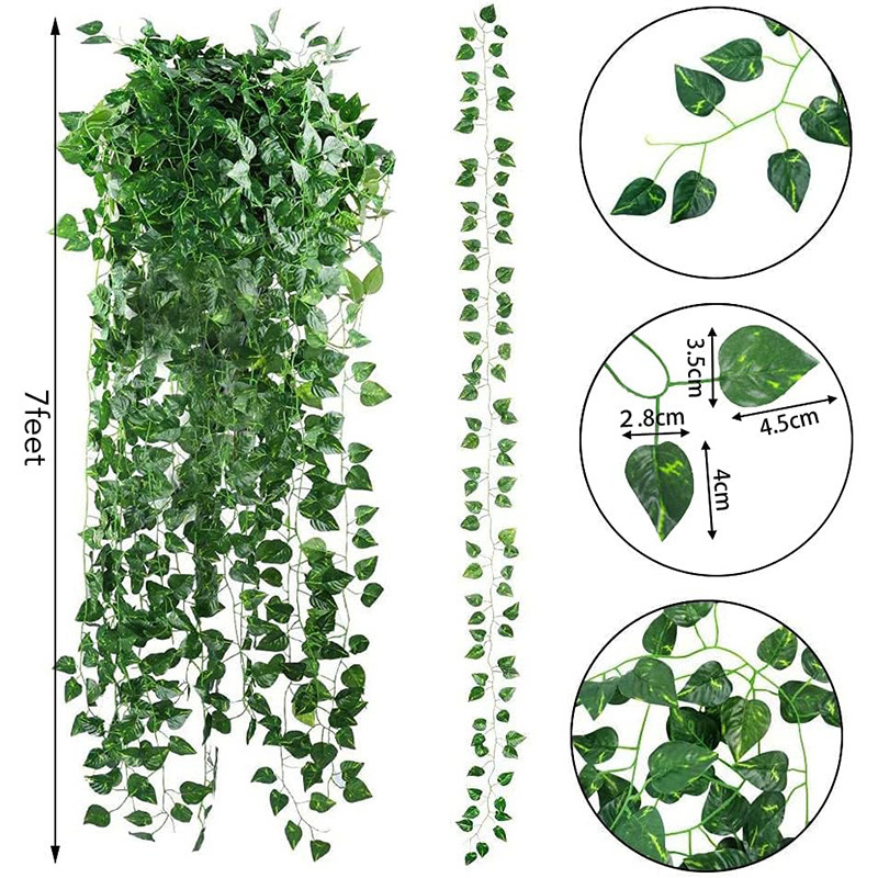 Amazon vine 72 hojas de tubería de hojas de lágrima verde verde decoración de techo 12 paquetes de hiedra verde