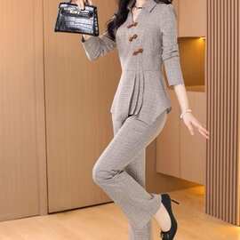 新中式国风盘扣职业套装女春秋新款贵夫人品牌时尚洋气两件套