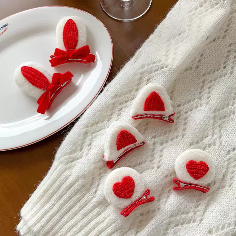 兔年发夹可爱少女心兔耳朵顶夹对夹新年喜庆拜年夹子发饰儿童头饰