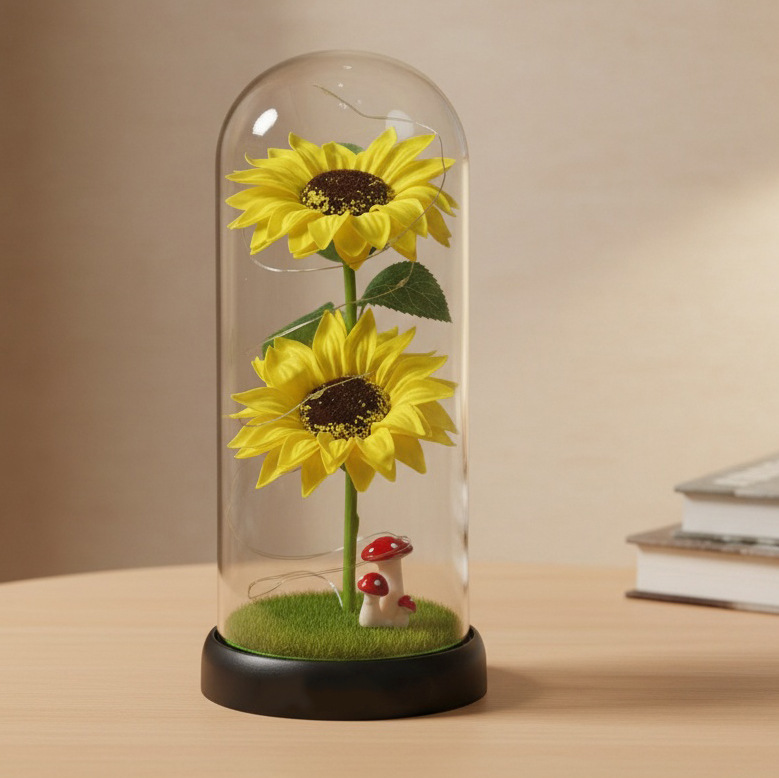 Girasoles transfronterizos jabón eterno flores jabón vidrio cubierta regalo del día de la madre decoración de la noche luces regalos de graduación temporada