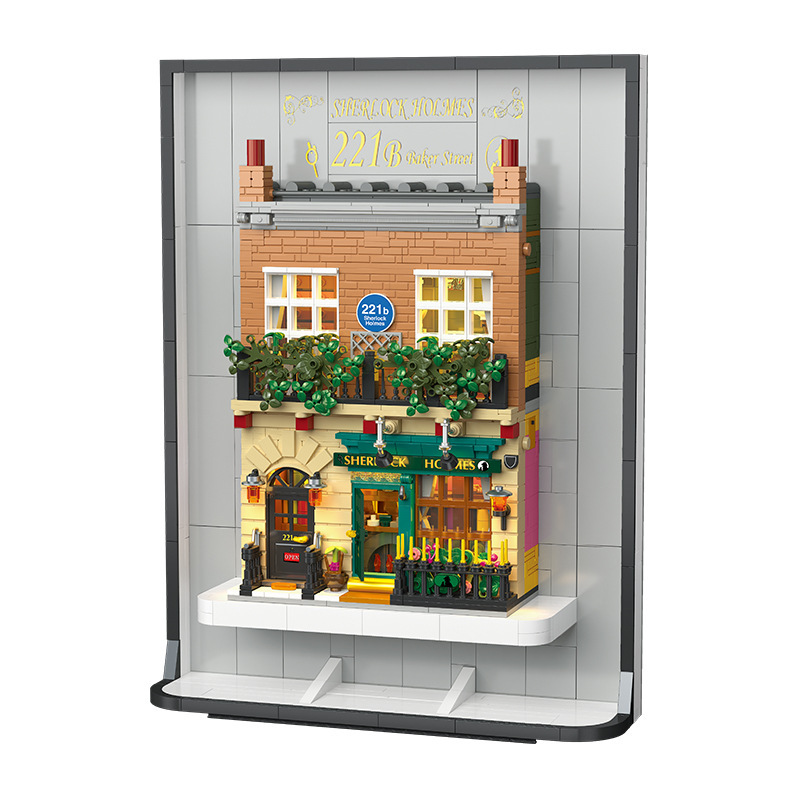 Bloqueo de construcción JE STAR 59099 Sherlock Holmes Pavilion Street View, incluido el ensamblaje de piezas de iluminación, juguetes para niños, adornos, regalos transfronterizos
