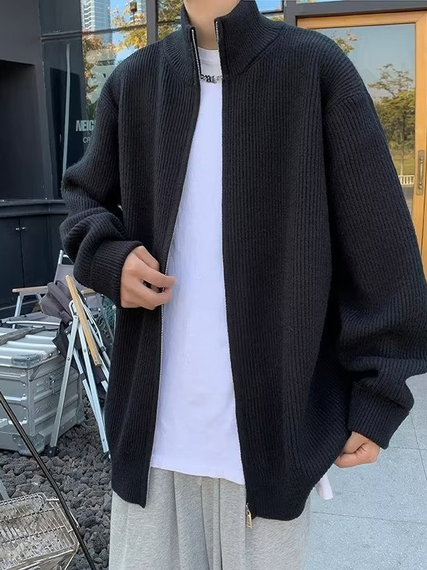 Chaqueta con cremallera estilo perezoso cárdigan suéter hombre otoño e invierno grueso perezoso de alta gama cuello alto suéter marca de moda japonesa