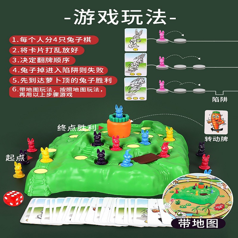Juego de trampa de conejo juguete de ajedrez actualización con mapa tortuga conejo carrera a campo travieso defensa rábano juego de mesa educativo para niños