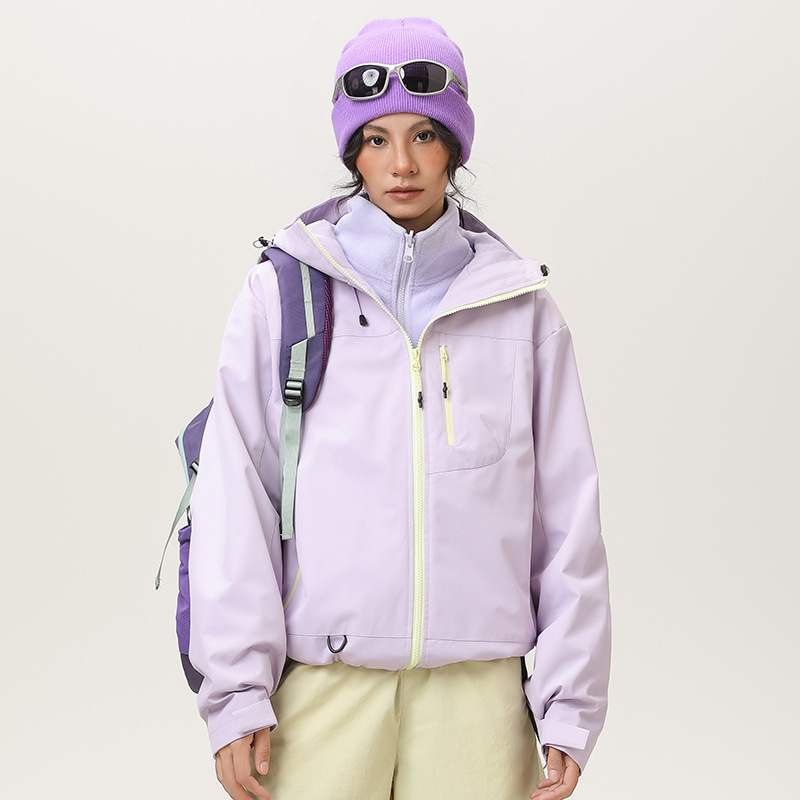 杰克传洋户外3in1冲锋衣徒步登山进藏夹克女式短款小个子防风外套|undefined