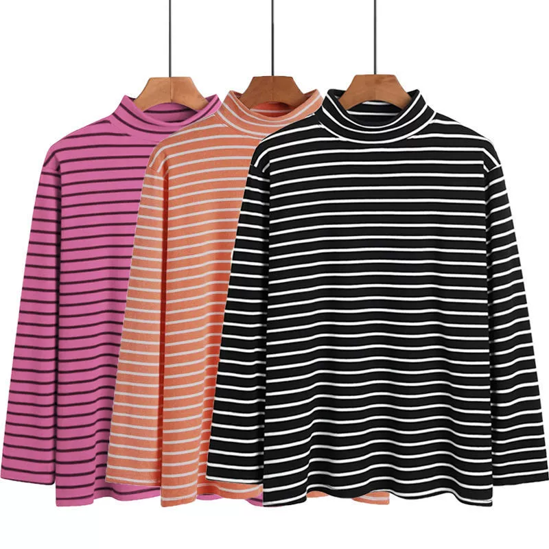 Женская одежда среднего и пожилого возраста, немецкая бархатная полосатая футболка с полуводолазкой и длинными рукавами, весенне-осенняя одежда больших размеров для мам, верхняя нижняя рубашка, партия