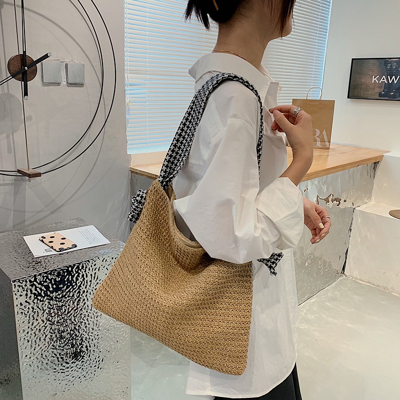 Bolsa de paja de verano de gran capacidad para mujeres 2024 nueva playa vacaciones bolsa de hombro de viaje bolsa de balde de agua