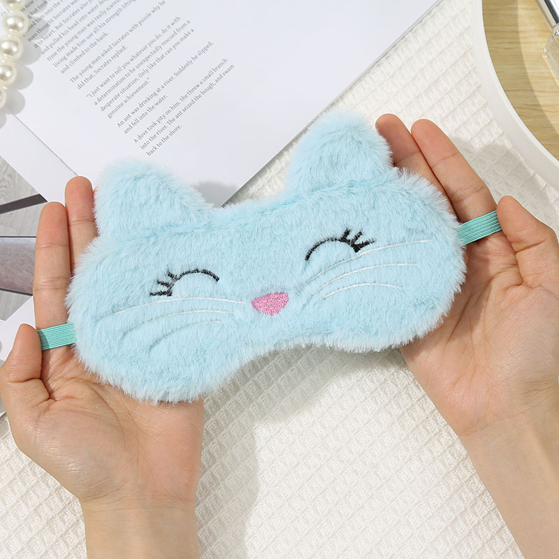 漫画かわいいぬいぐるみのアイマスクの子猫はウサギの毛の遮光アイマスクの潮流刺繍睡眠アイマスクの卸売りをまねます。|undefined