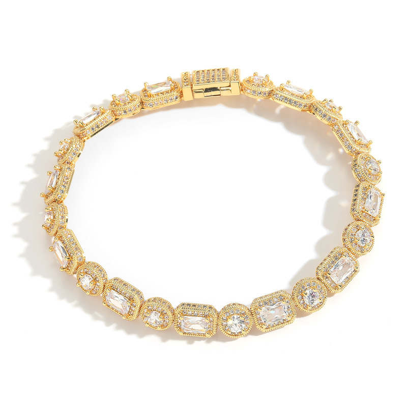 European and American 8mmT Square Round Rock Sugar Chain Hip Hop Bracelet T Square Zircon Creative Niche Men's Hip Hop Fashion Jewelry