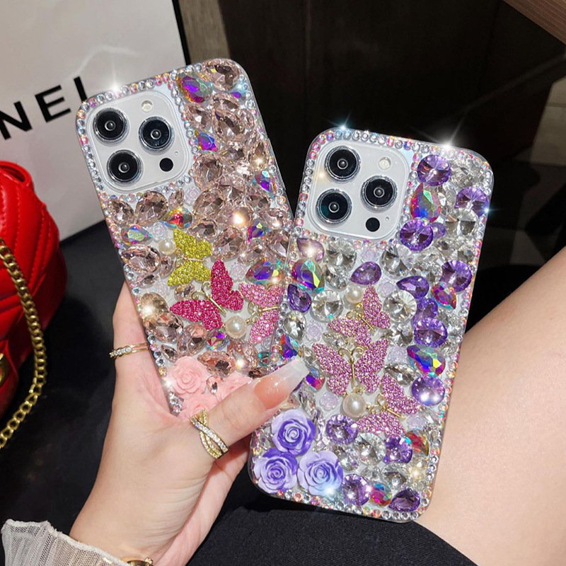 Suitable for Samsung S23 S24 Luxury Rhinestone Phone Case Suitable for iPhone 17 Butterfly Pearl Rose Flower Suitable for Samsung S23 S24 Luxury Rhinestone Phone Case Suitable for iPhone 17 Butterfly Pearl Rose Flower