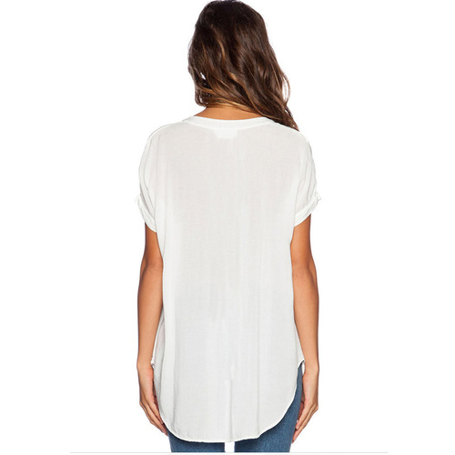 Summer European and American Fashion Women's V-neck Short-sleeve Short Front Long Back Loose Chiffon Shirt Top for Women