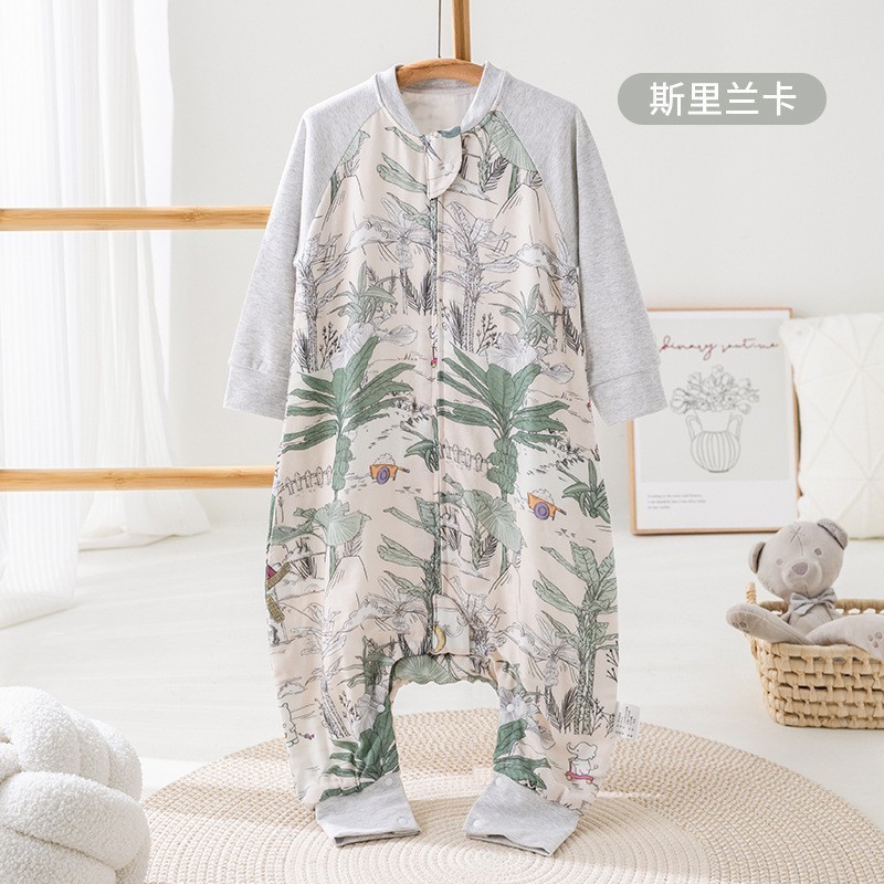 乳児用4層6層一体型パジャマ 秋冬用通気性ワンピース 子供用A級竹綿幼児用開脚寝袋|undefined