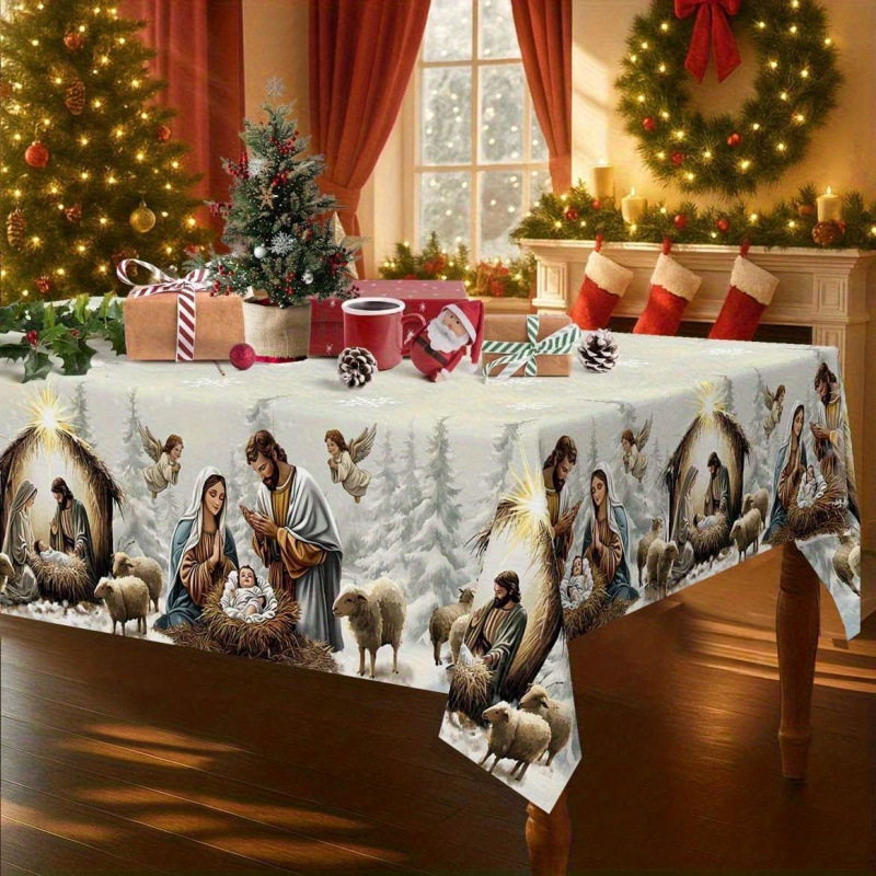 Nuevo manto de mesa de Navidad árbol de Navidad muñeco de nieve alce impresión digital manto de mesa transfronteriza amazónica decoración festiva image 24