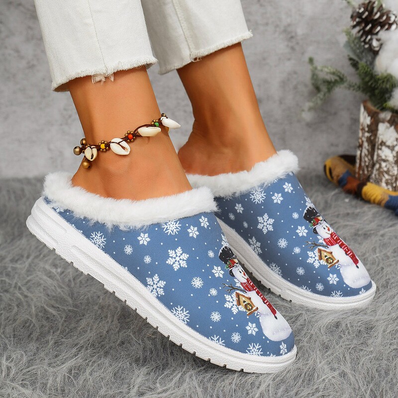 Cross-Border 2024 New Cotton Slippers for Women, Winter Fleece-Lined and Thickened Home Wear-Resistant Slippers, Cute Christmas Series